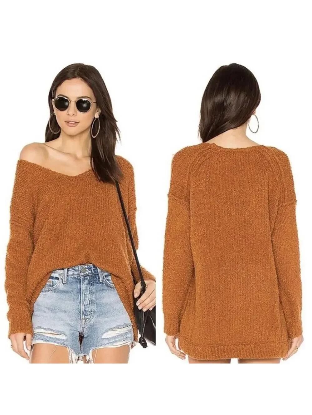 Free People Oversized Nubby V-Neck Sweater; NWOT
